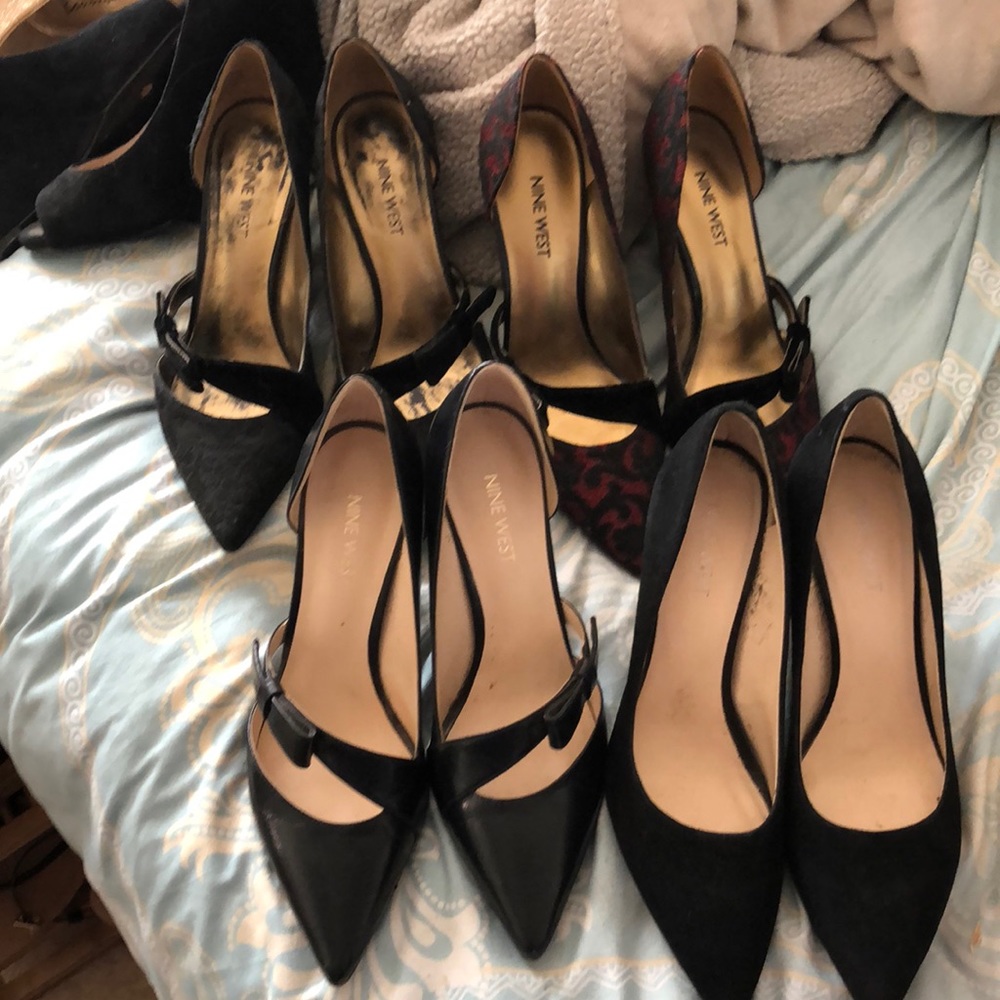 Nine West 2 inch Heels- Black/Black, Black/Red